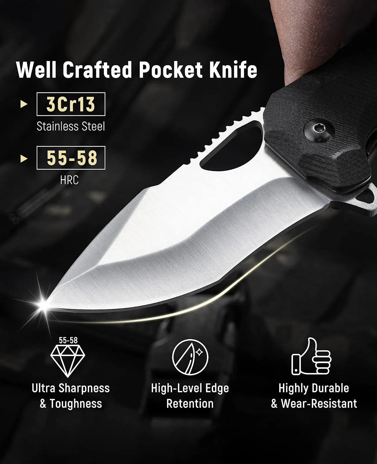 CVLIFE Pocket Knife for Men - 3.1'' Ultra Sharp Blade G10 Handle EDC Tactical Knife