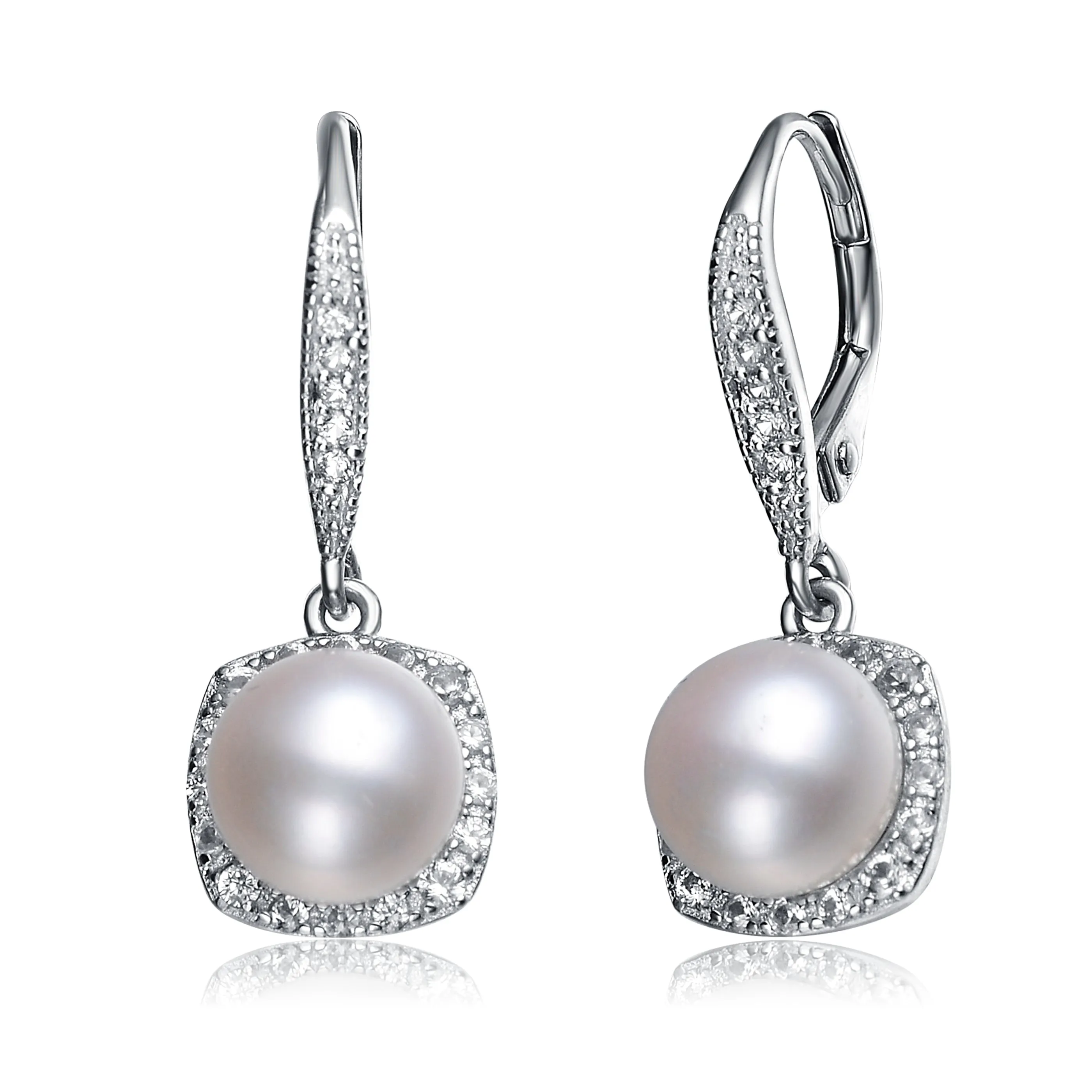 Delphine Retro Leverback Pearl Earrings