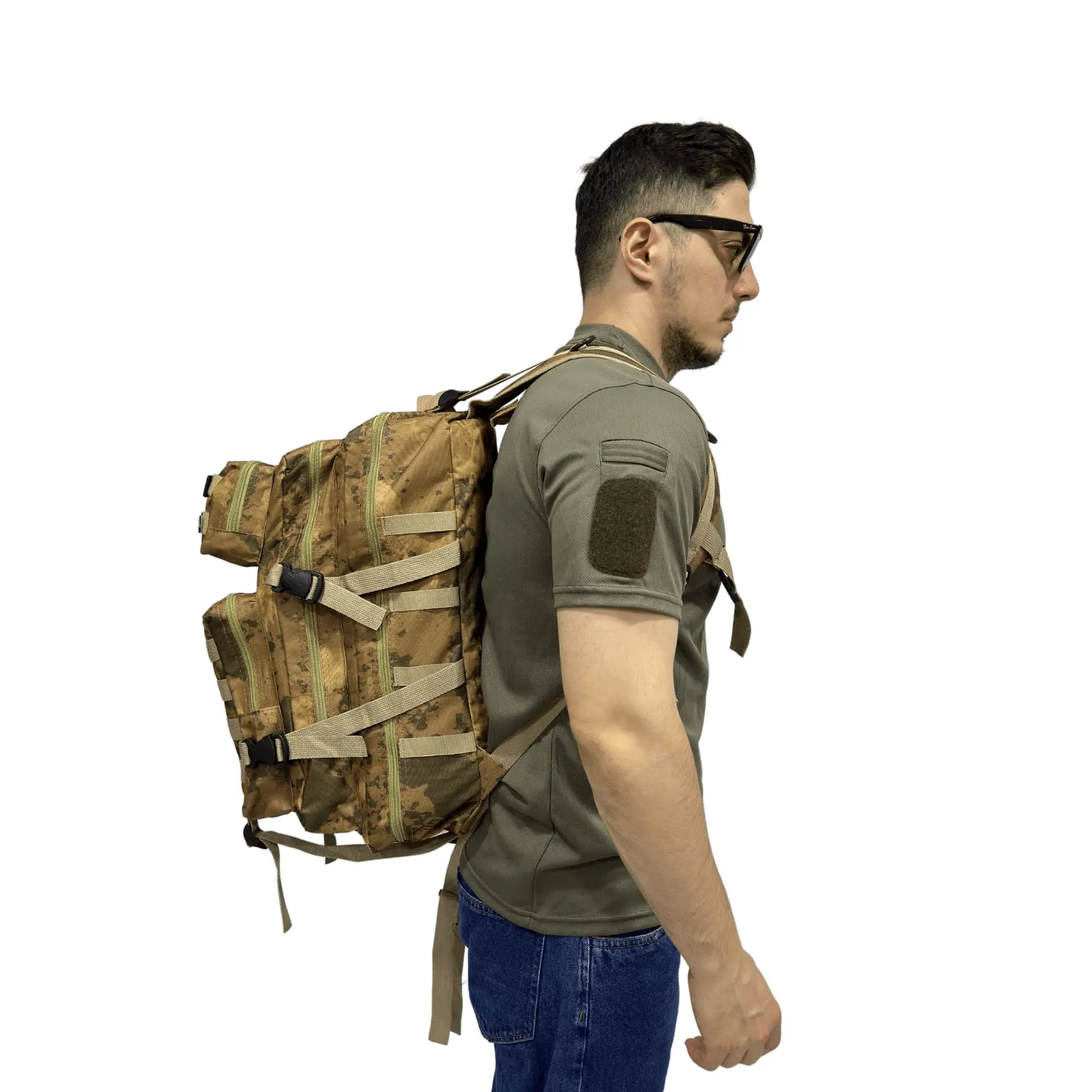 Deserton Camouflage Tactical Sports Backpack with Patch Area - 50 Liter Bag