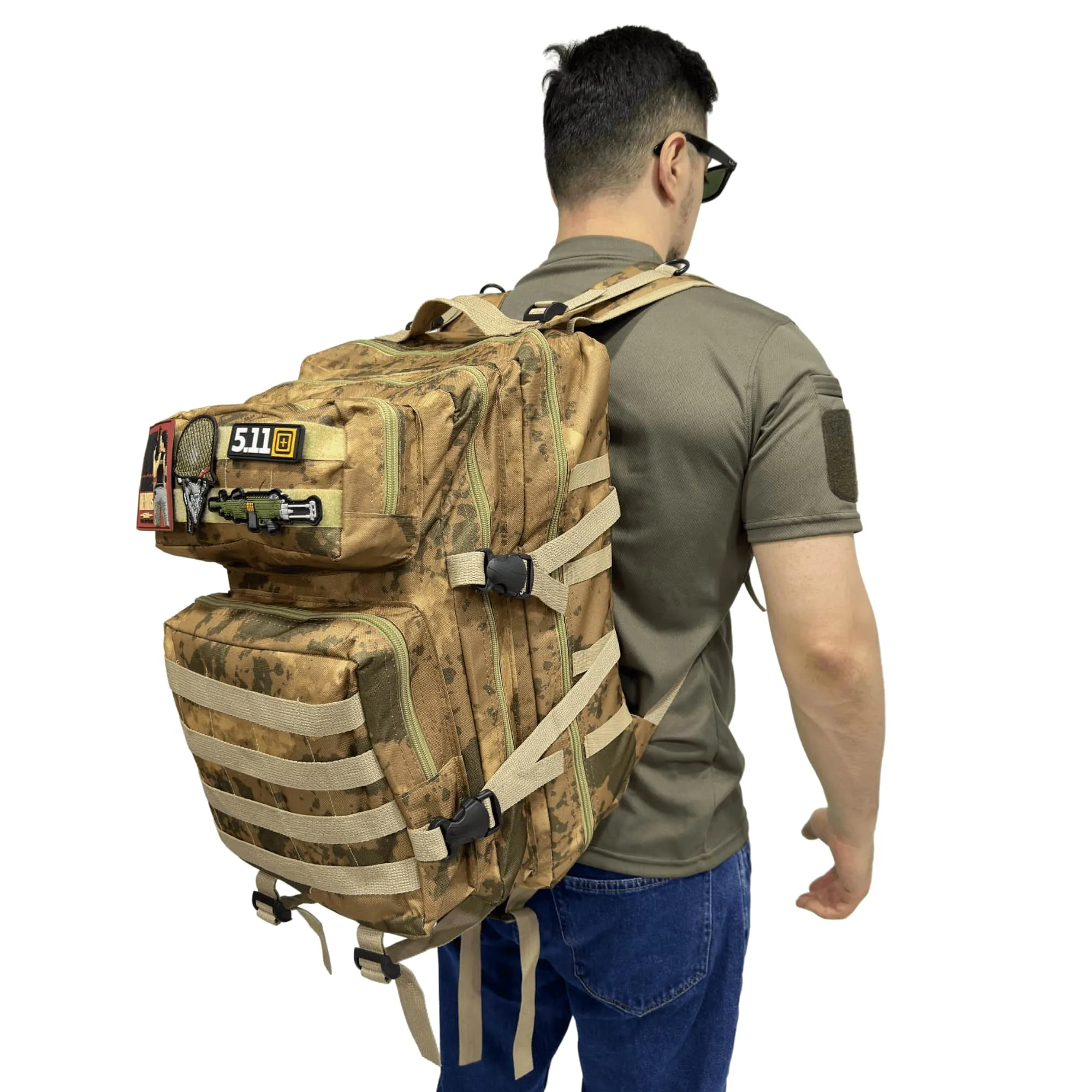 Deserton Camouflage Tactical Sports Backpack with Patch Area - 50 Liter Bag