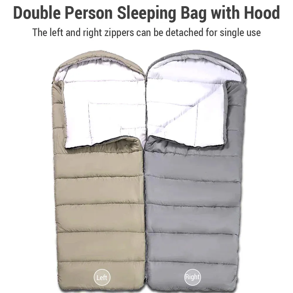 Double Persons Sleeping Bags For Adults Cold Weather 12°C- -18°C Cold-Resistant With Hooded Anti-splashing For Camping