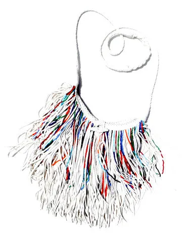 El Fleco Crossbody Fringe Bag White with Beads