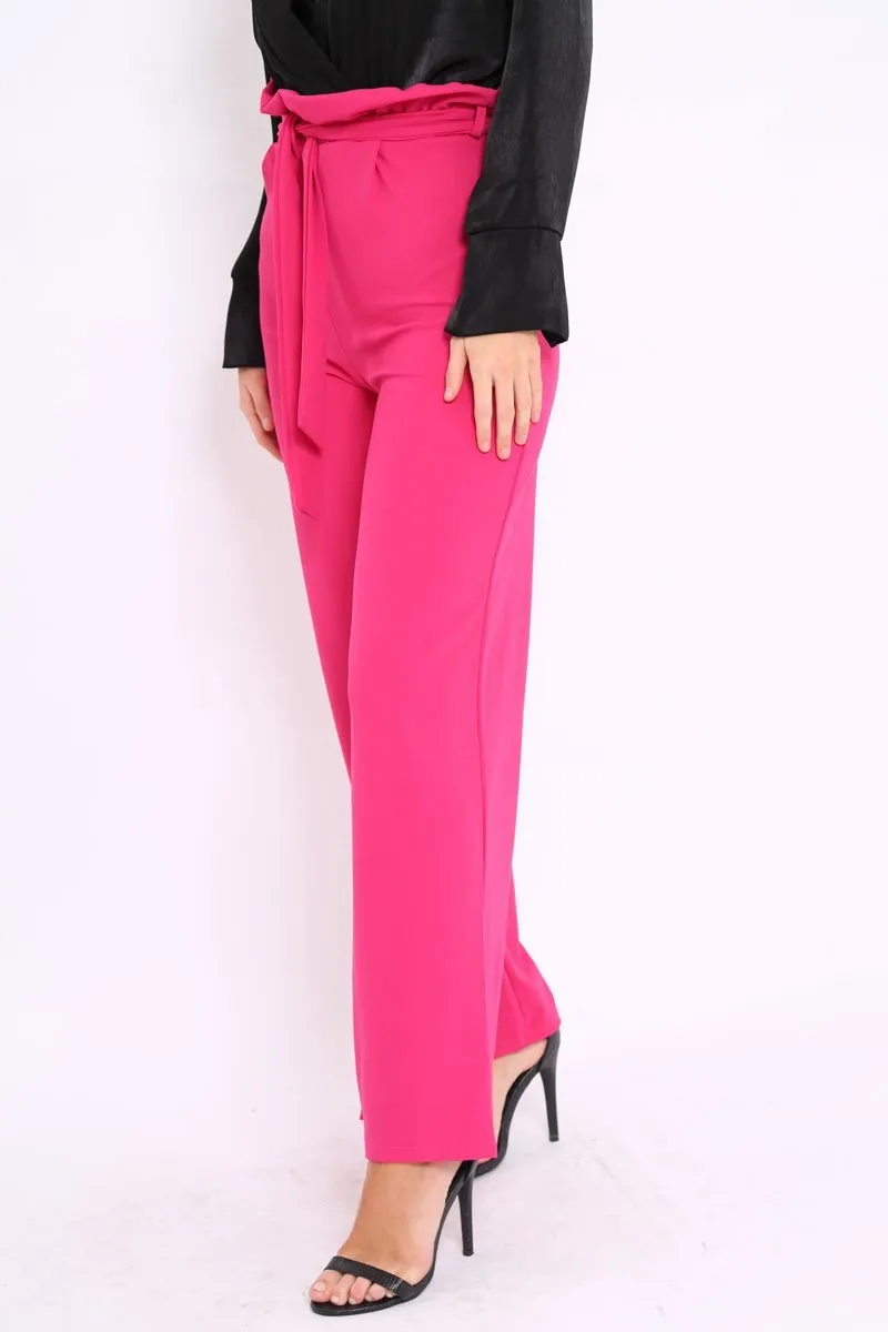 Fuchsia Paper Bag Tie Waist Wide Leg Trousers - Kennedy