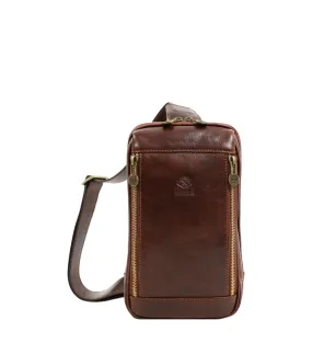 Full Grain Brown Full Grain Italian Leather Sling Bag - Kim