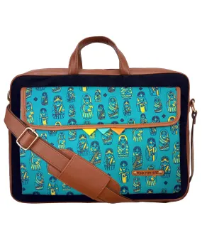 Funk For Hire Doll Printed Turquoise Pocket Navy Cotton Canvas Laptop Bag that fit up to 17" Laptop