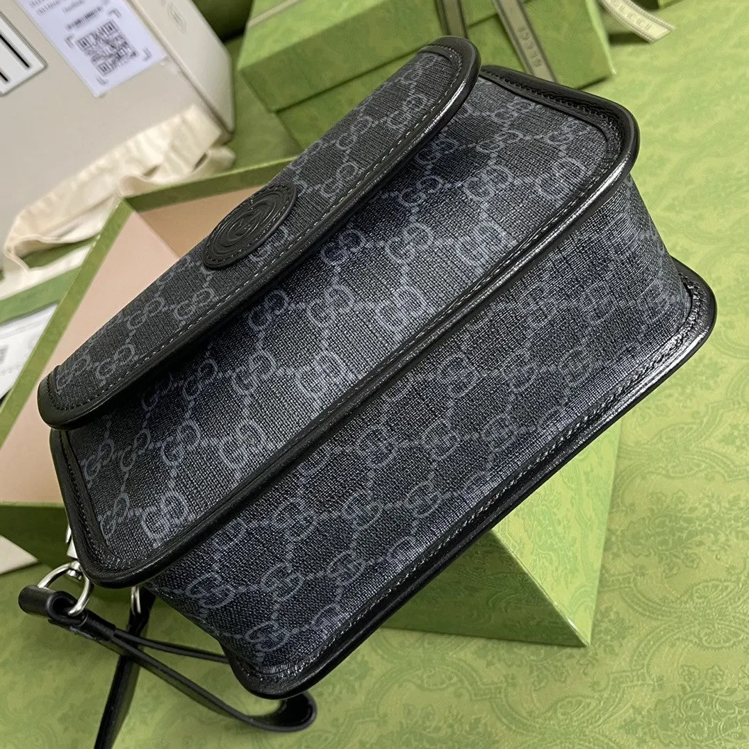 gg Messenger Bag With Interlocking G Black Supreme Canvas For Men 8in/21cm 674164 92THN 1000