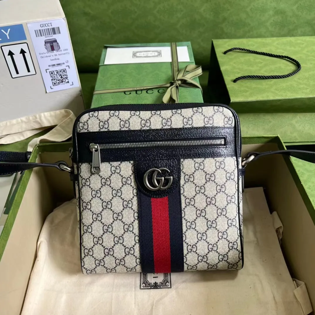 gg Ophidia gg Small Messenger Bag Beige And Blue gg Supreme Canvas Beige For Women 9.5in/23cm gg 547926 96IWN 4076