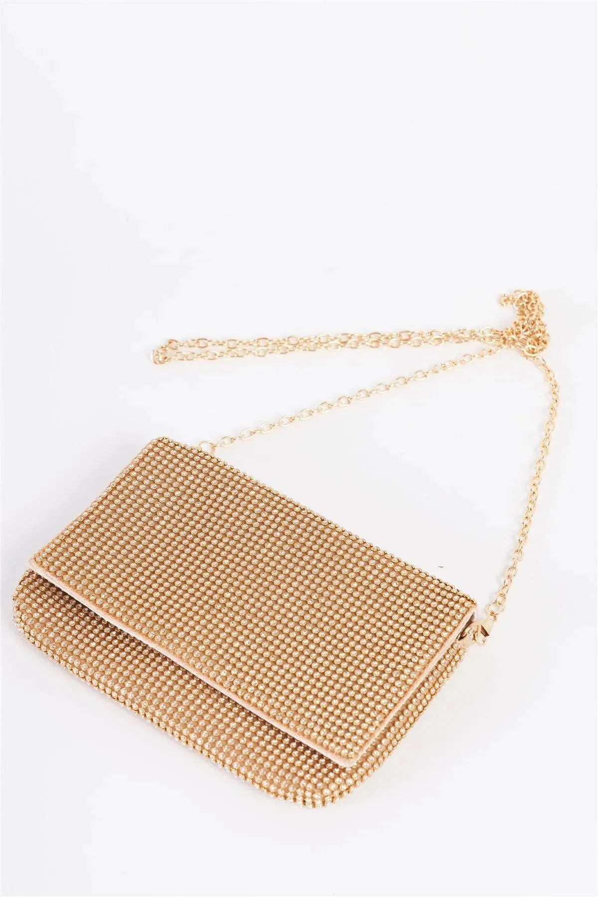 Gold Rectangle Rhinestone Chain Crossbody Strap Clutch Bag /1 Bag