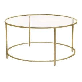 Gold Round Glass Coffee Table with Steel Frame & Adjustable Feet