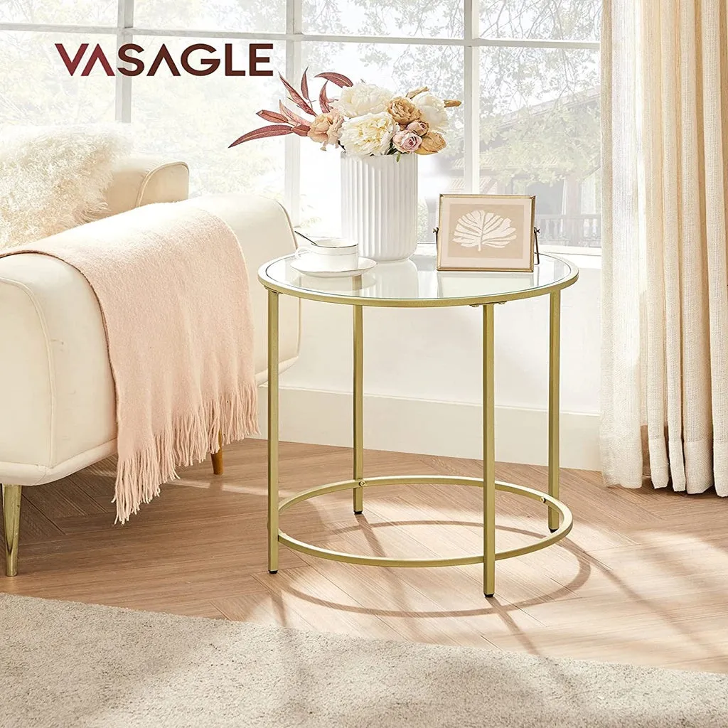 Gold Steel Tempered Glass Side Tables Set of 2 - VASAGLE