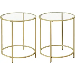 Gold Steel Tempered Glass Side Tables Set of 2 - VASAGLE