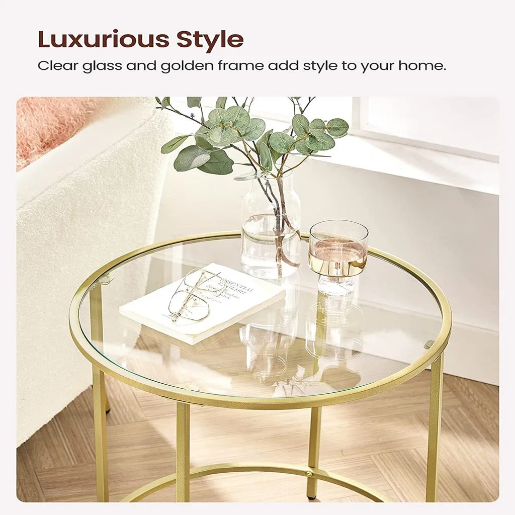 Gold Steel Tempered Glass Side Tables Set of 2 - VASAGLE