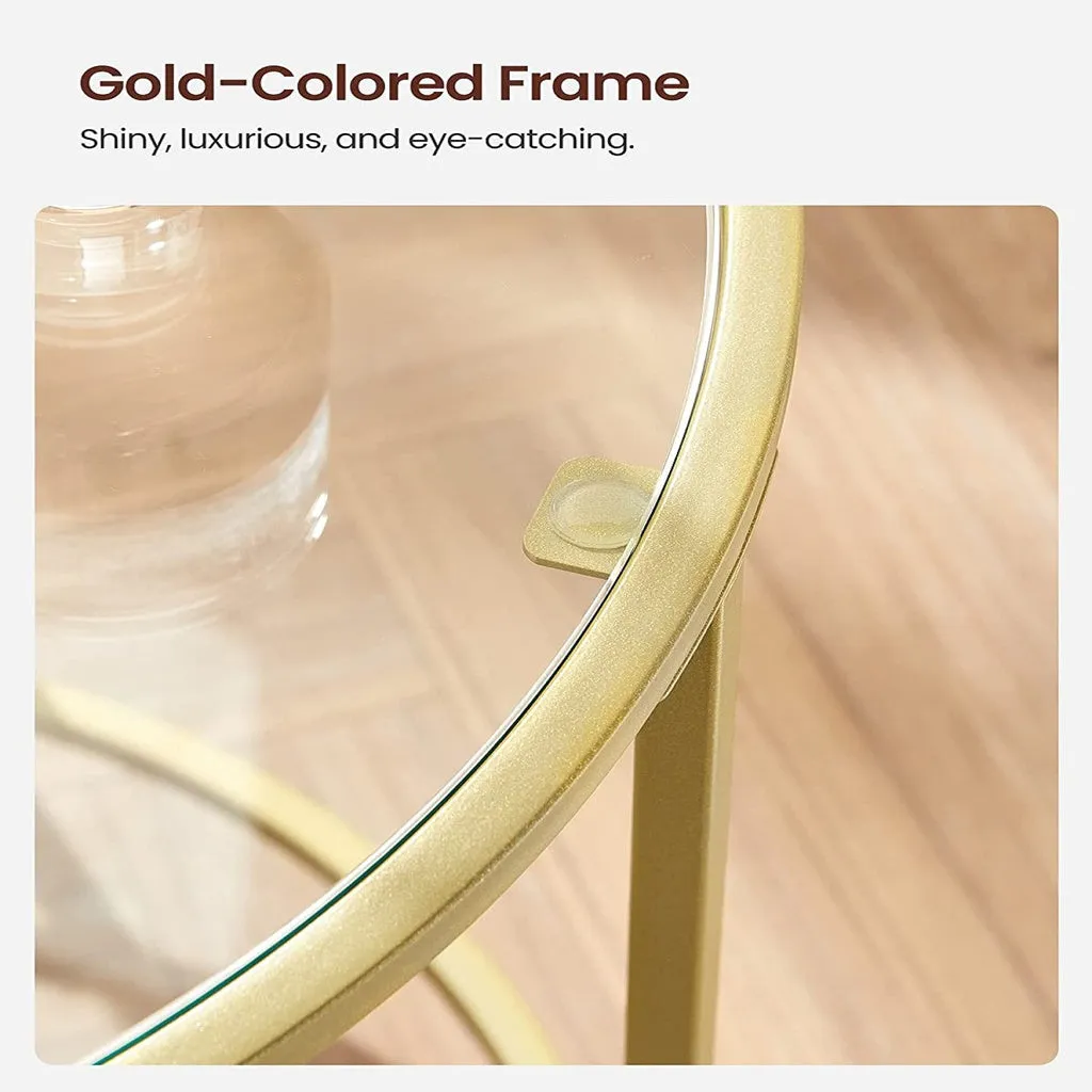 Gold Steel Tempered Glass Side Tables Set of 2 - VASAGLE