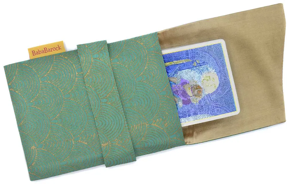 Green Fans - hand-printed pure silk foldover pouch