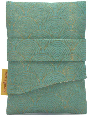 Green Fans - hand-printed pure silk foldover pouch