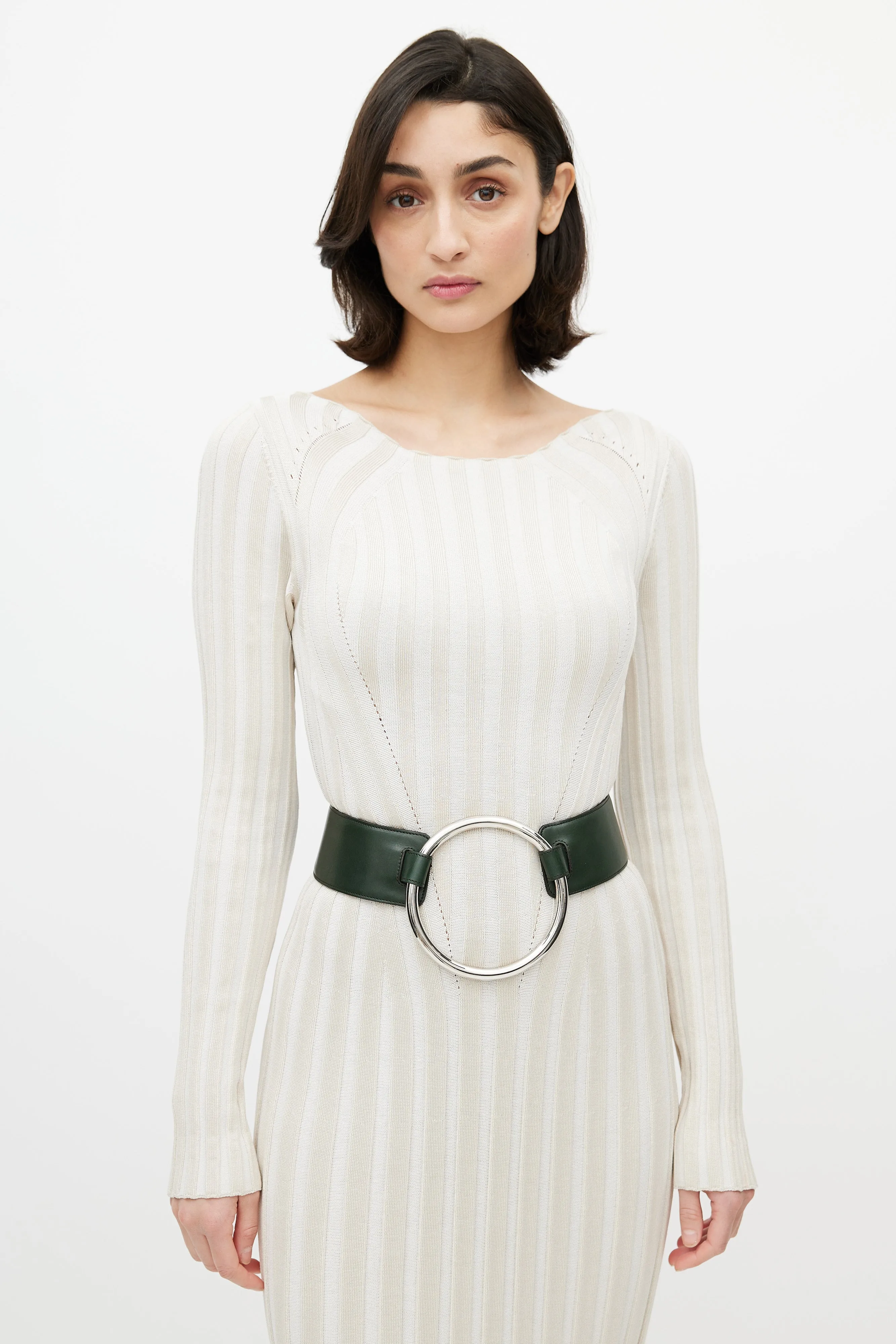 Green Leather Silver Ring Waist Belt