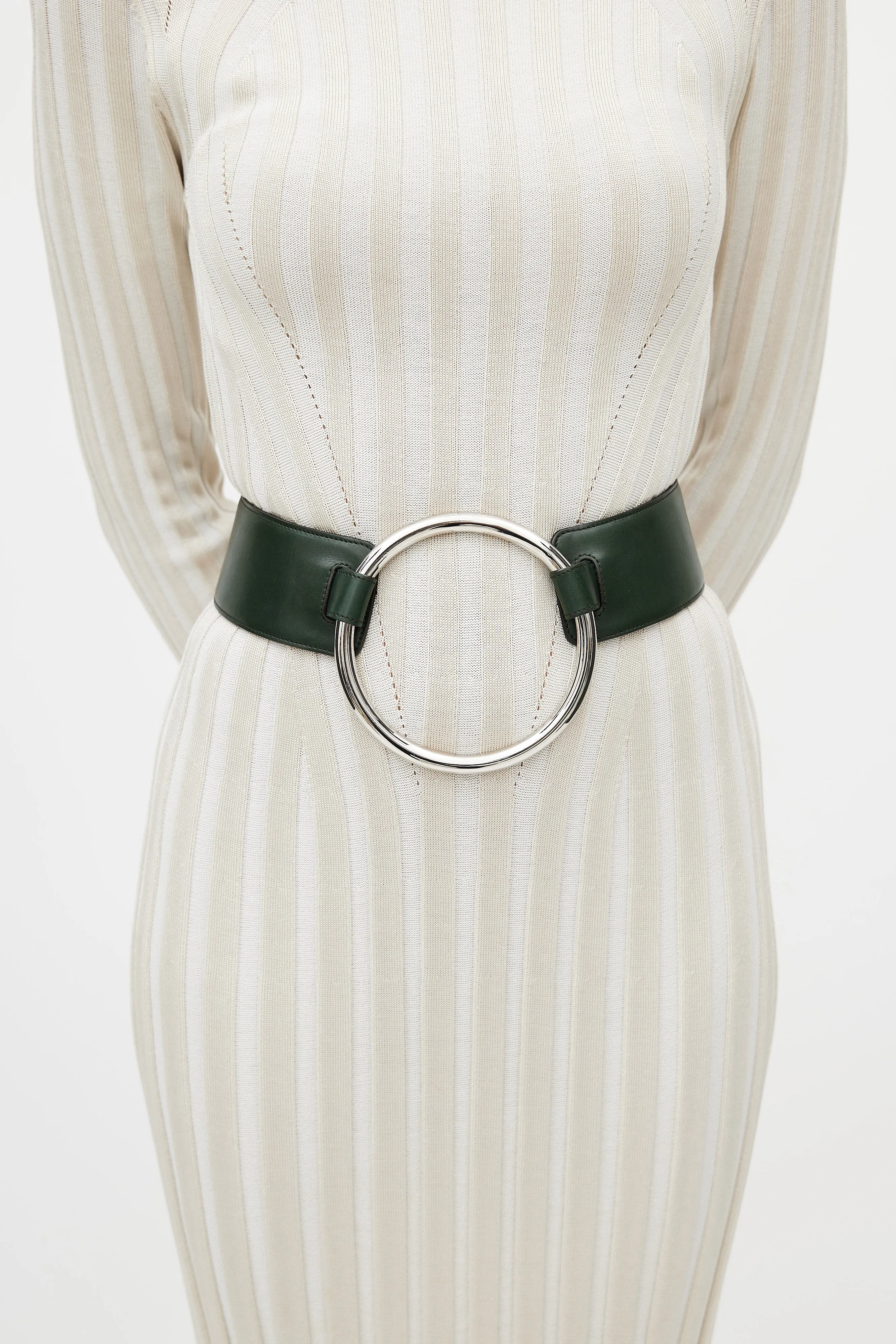 Green Leather Silver Ring Waist Belt