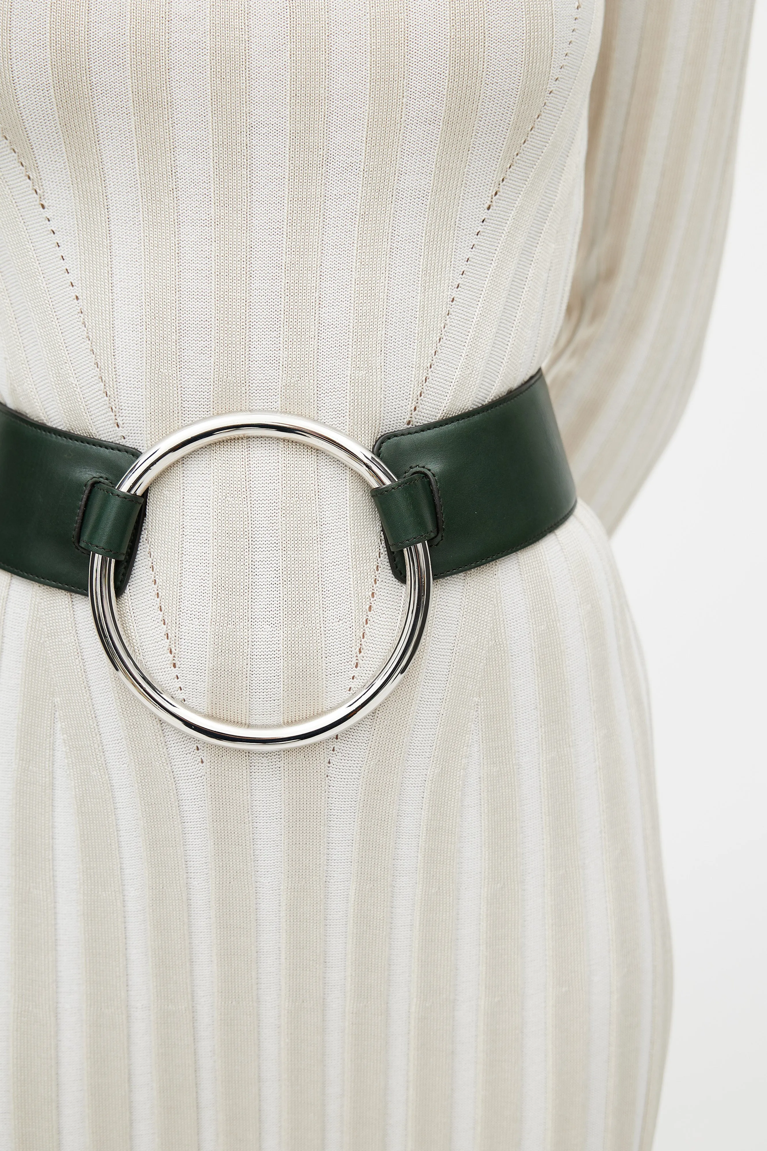 Green Leather Silver Ring Waist Belt