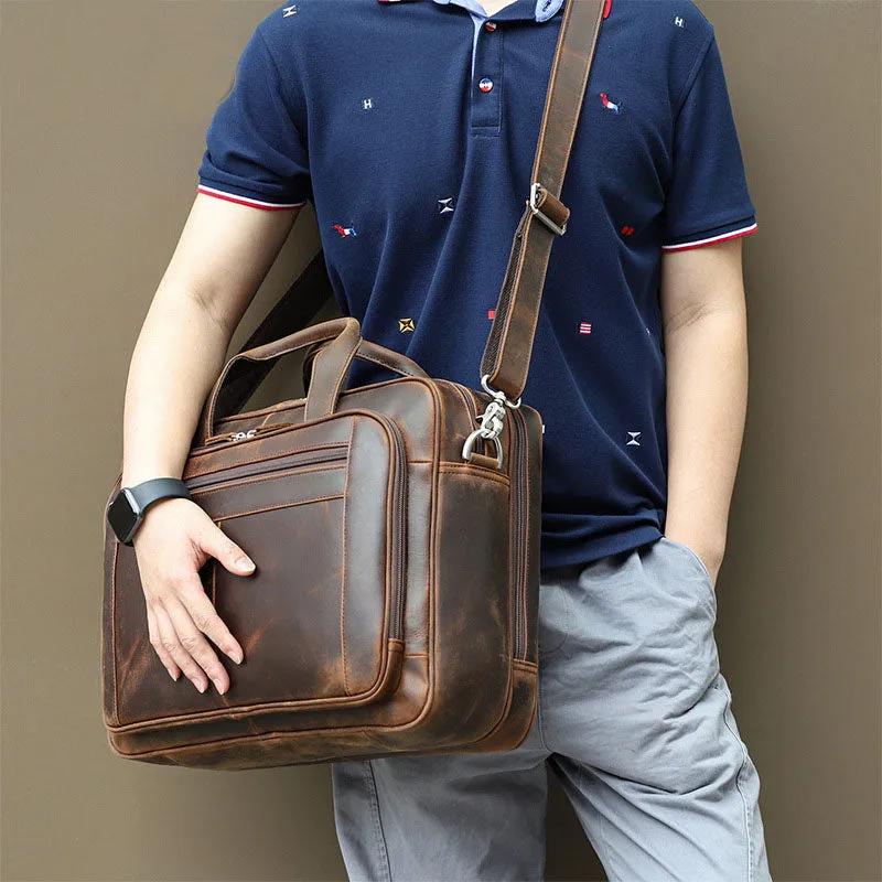 Handmade Grain Leather Messenger Bag, Briefcase for Men, Leather Laptop Bag, Leather Business Bag