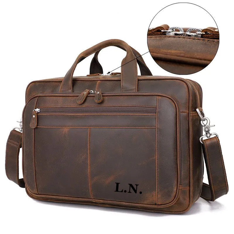 Handmade Grain Leather Messenger Bag, Briefcase for Men, Leather Laptop Bag, Leather Business Bag