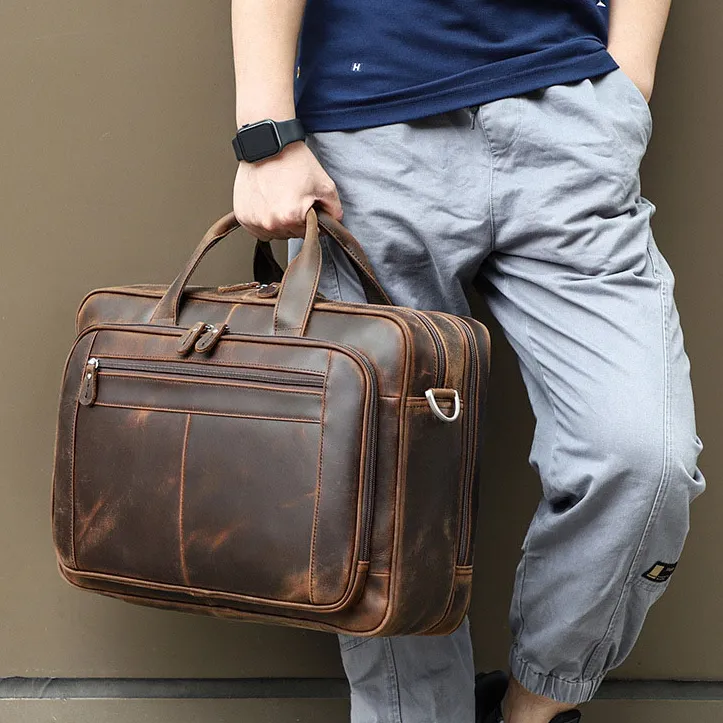 Handmade Grain Leather Messenger Bag, Briefcase for Men, Leather Laptop Bag, Leather Business Bag