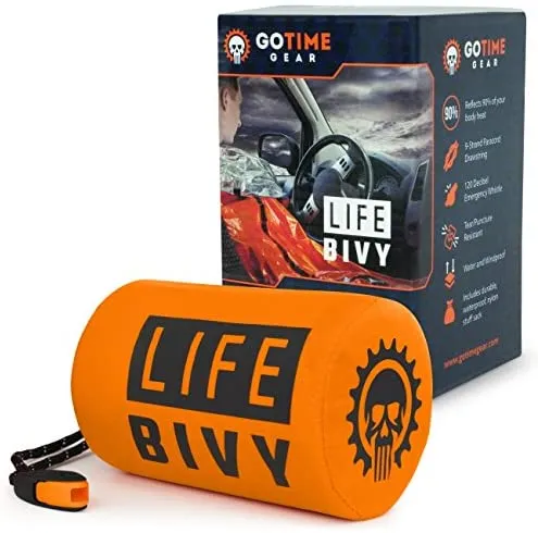 ITEM# 0032   Emergency Sleeping Bag Thermal Bivvy - Use as Emergency Bivy Sack, Survival Sleeping Bag, Mylar Emergency Blanket - Includes Stuff Sack with Survival Whistle   Paracord String (Watch Video)