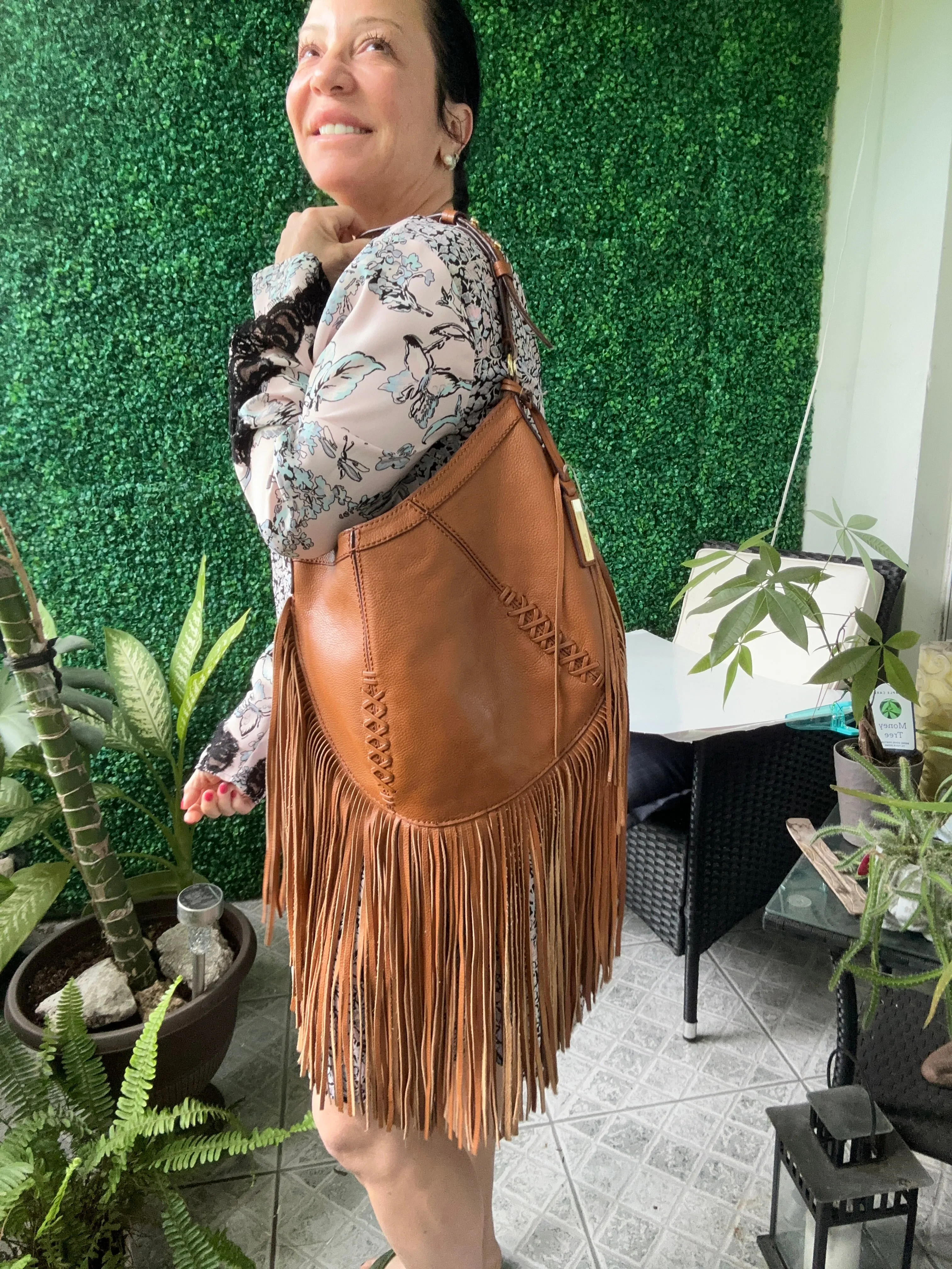 JOES Tan Leather Large Hobo Fringe Bag