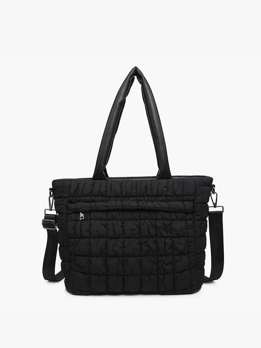 Kelly Quilted Puffy Tote w/ Zip Closure-Black