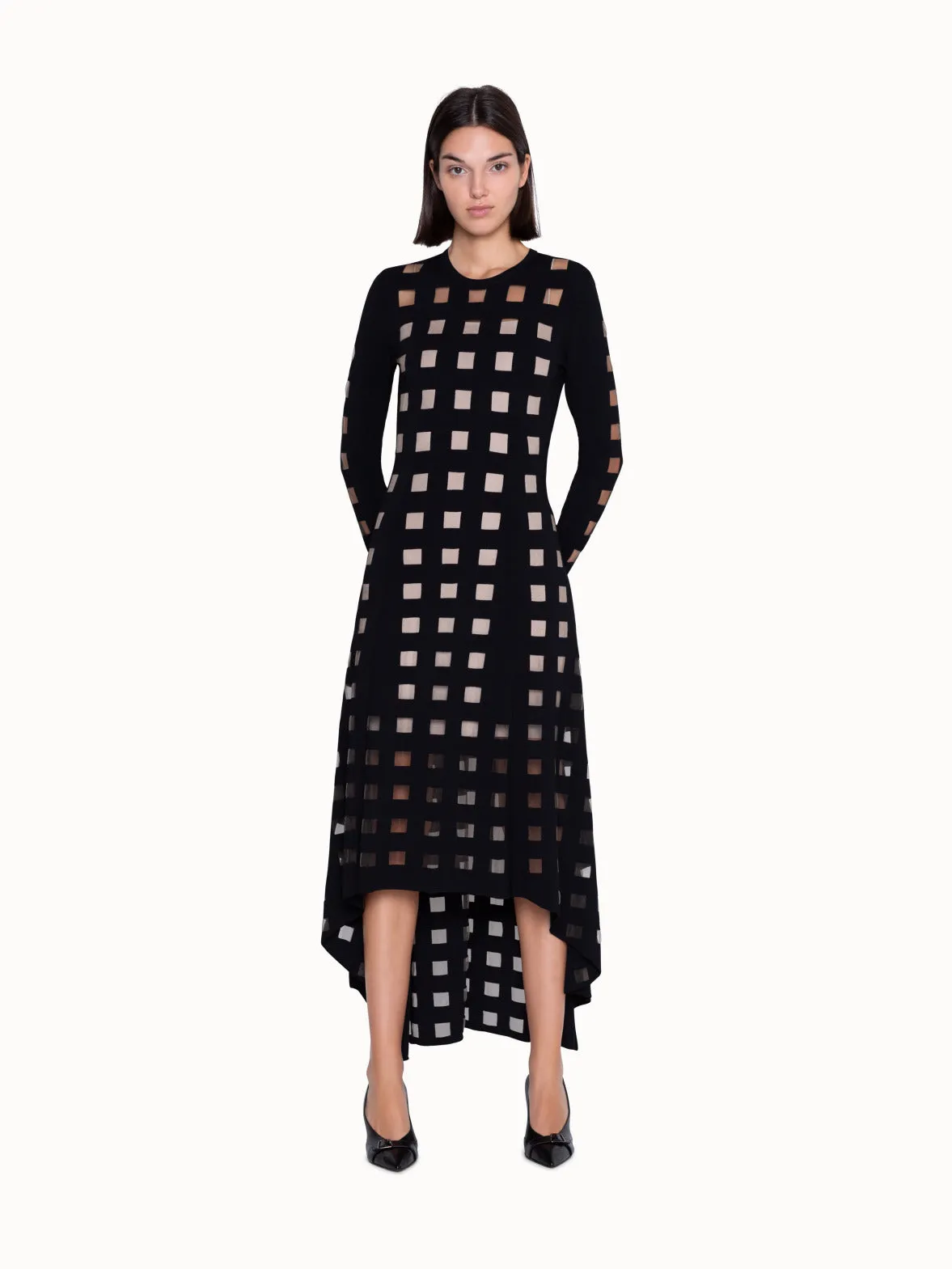 Knit Dress with Square Intarsia Pattern