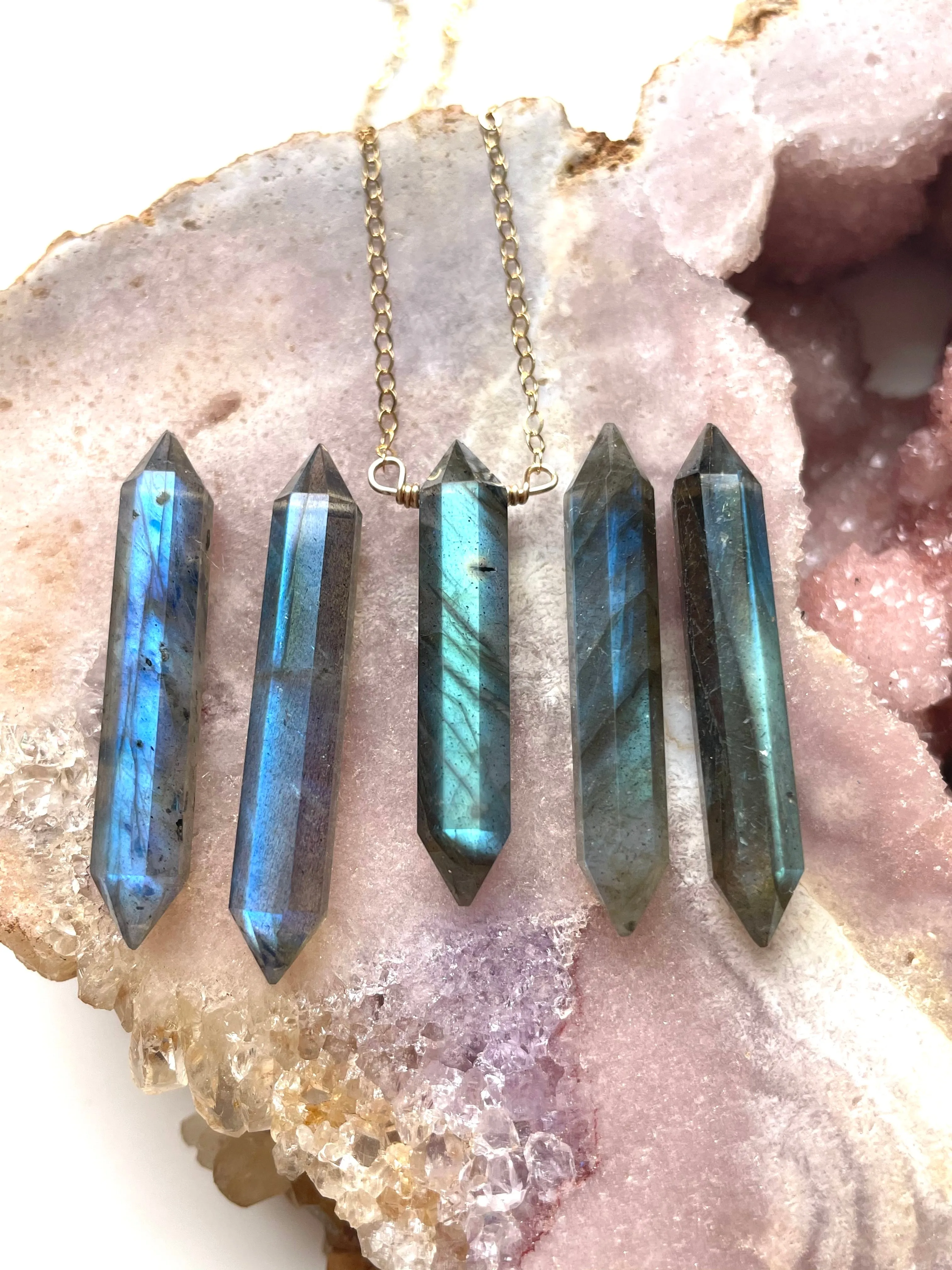 Labradorite Pencil Crystal Necklace