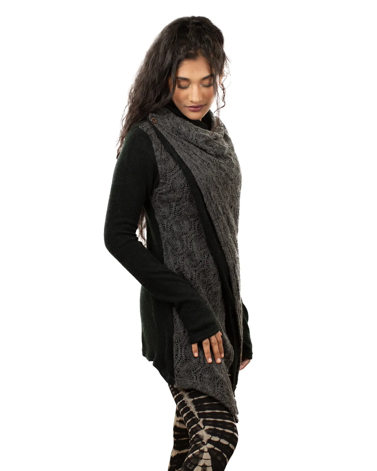 Lace Crochet Crossover Cardigan Black/Grey