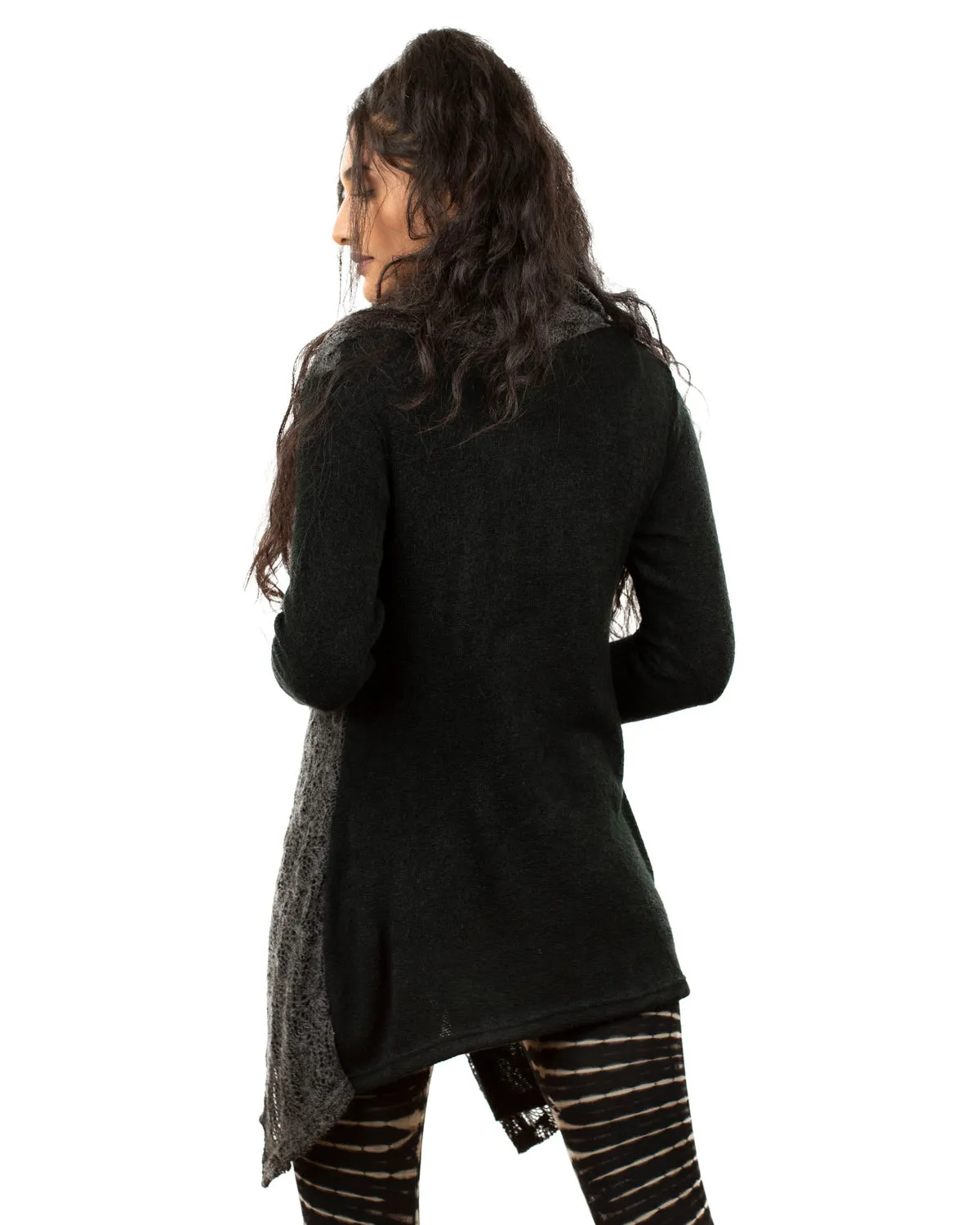 Lace Crochet Crossover Cardigan Black/Grey