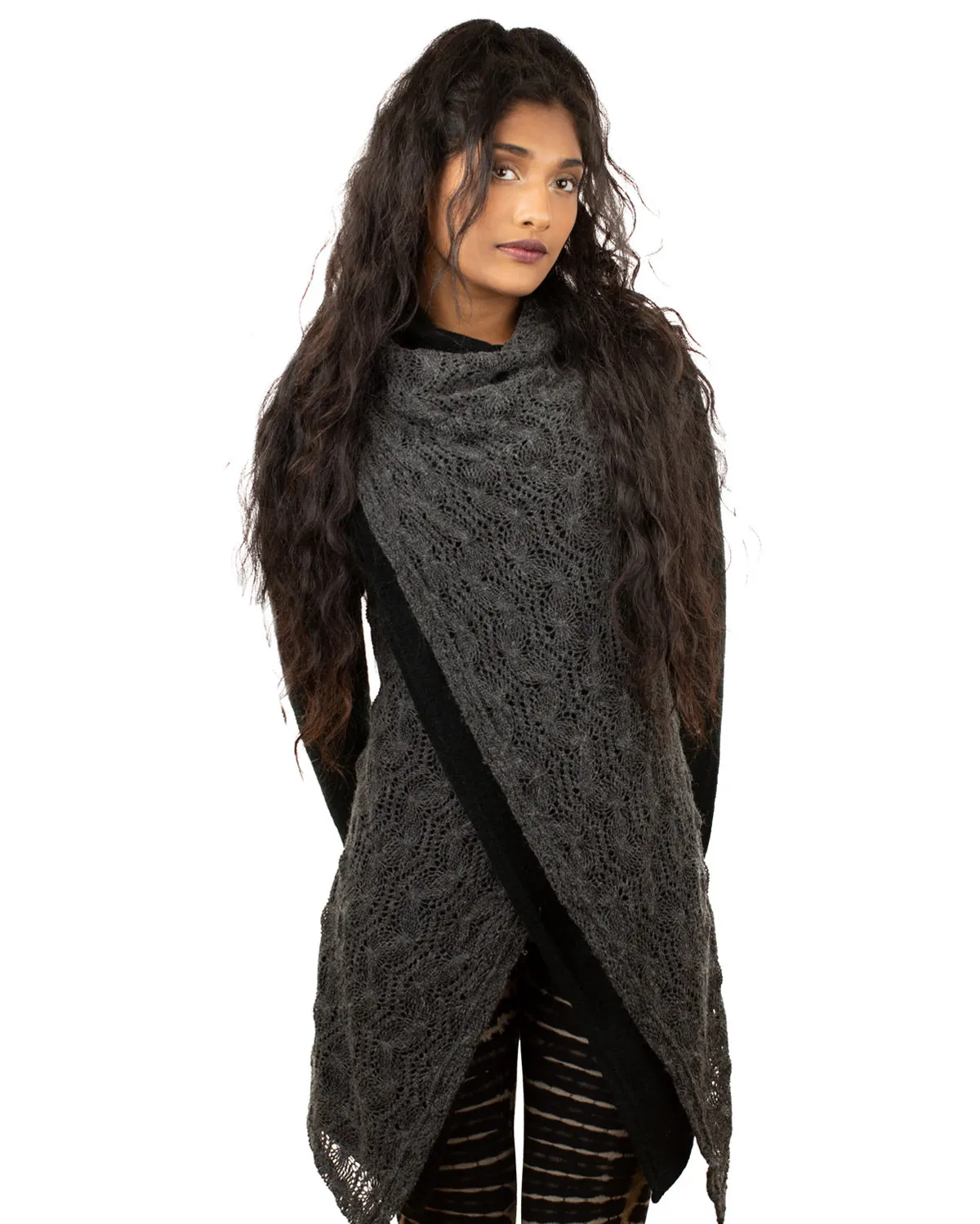 Lace Crochet Crossover Cardigan Black/Grey