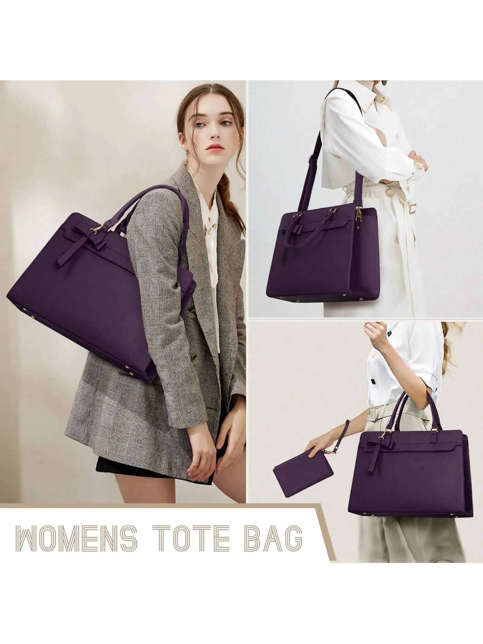 Laptop Bag For Women 15.6 Inch Leather Laptop Tote Bag Large Computer Bag Waterproof Business Office Work Bag Briefcase With Satchel Purse 2pcs Set