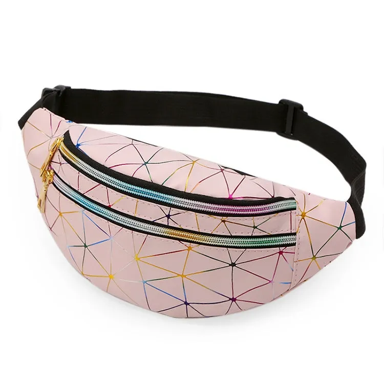 Laser Pattern PU Leather Waist Bags Women Fanny Pack Single Shoulder Bag(Pink)