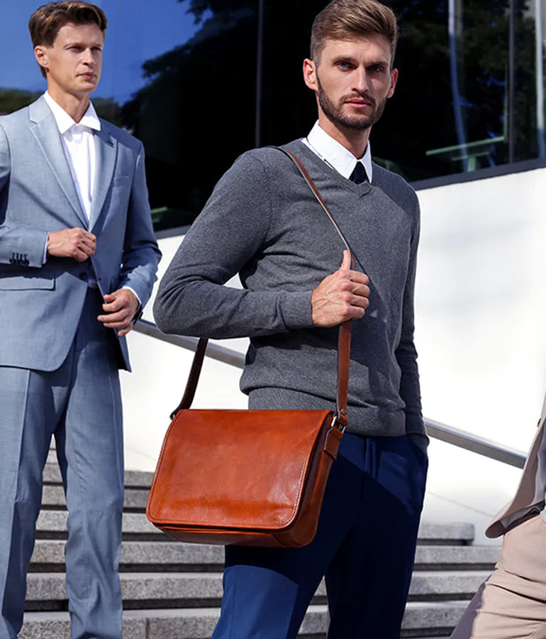 Leather Messenger Bag - Cognac