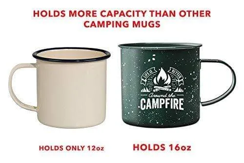 Life is Better Around the Campfire Tin Enamel Camping Coffee Mug (Forest Green, 16 Ounce)