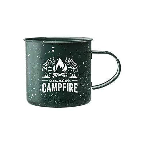 Life is Better Around the Campfire Tin Enamel Camping Coffee Mug (Forest Green, 16 Ounce)