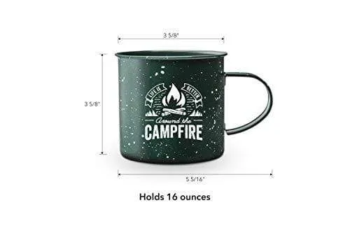 Life is Better Around the Campfire Tin Enamel Camping Coffee Mug (Forest Green, 16 Ounce)