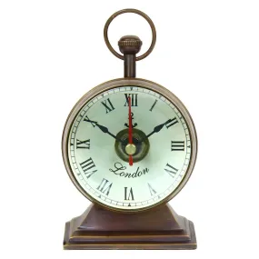 LINE WOOD™ - Handmade Antique Brass Table Clock Desk Clock Nautical Vintage Maritime Small Table Watch Compass for Home & Office Decor (6 Inch - Antique Brass)