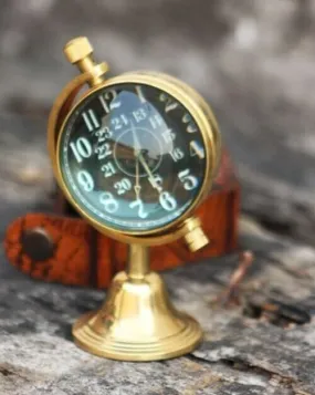 LINE WOOD™ - Handmade Antique Brass Table Clock Desk Clock Nautical Vintage Maritime Small Table Watch Compass for Home & Office Decor (Table Clock 4 Inch -Antique Brown)