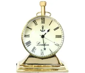 LINE WOOD™ - Handmade Antique Brass Table Clock Desk Clock Nautical Vintage Maritime Small Table Watch Compass for Home & Office Study Decor Wedding Gift (5 Inch - Antique Brass)