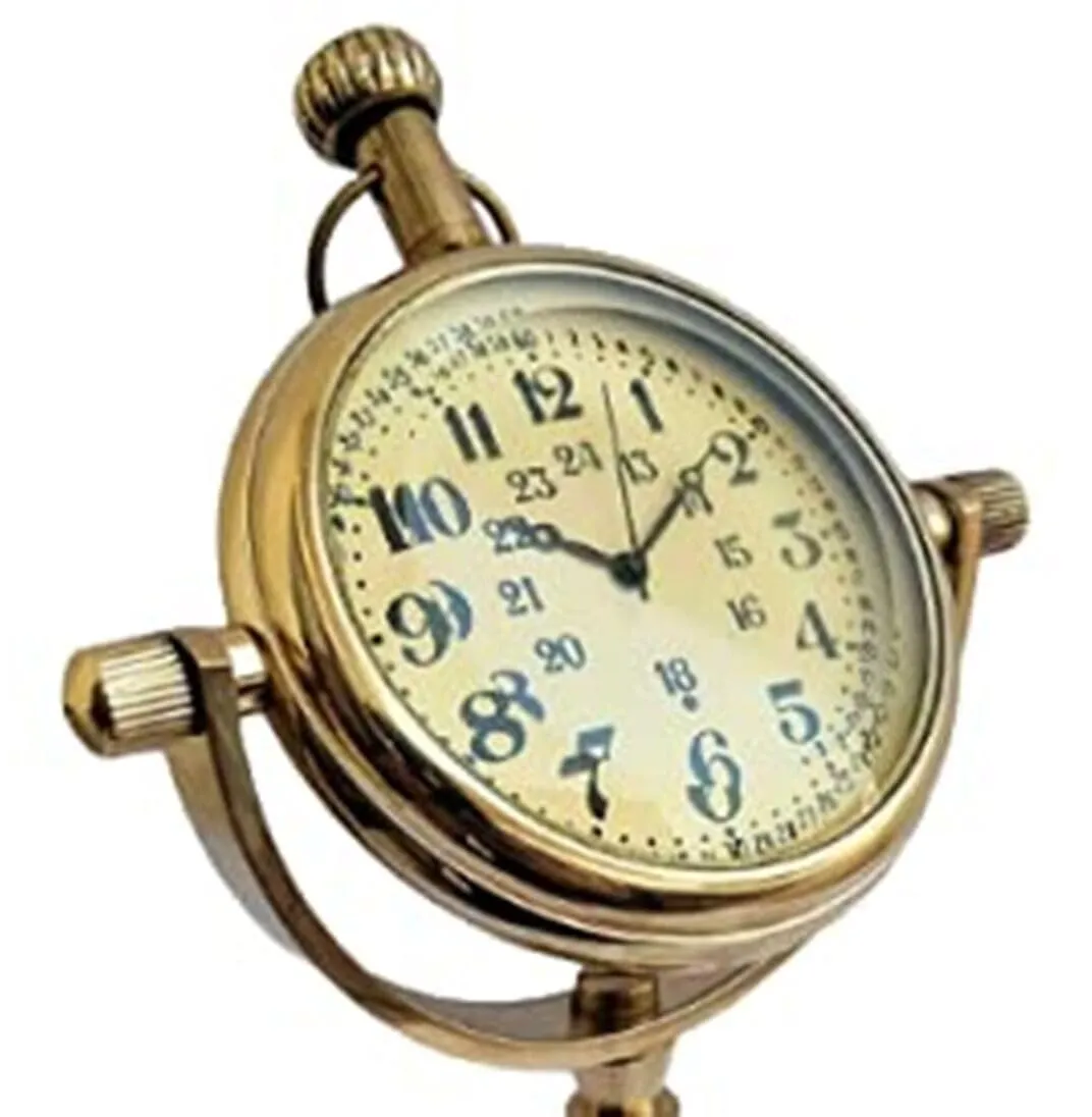 LINE WOOD™ - Handmade Antique Brass Table Clock Desk Clock Watches with Brass Rounded Shape Home & Office Decor (5 Inch - Shiny Brass)