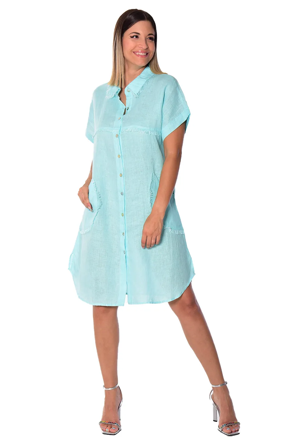 Linen Dress Fringe with Pockets by Azucar-LLWD2080