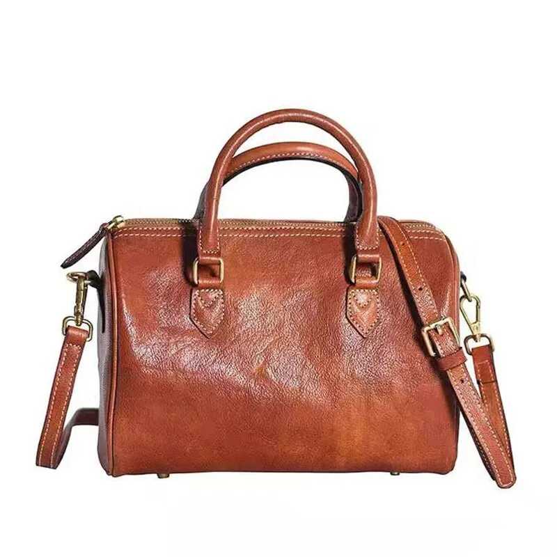 Literary Vintage Boston Cowhide Single Shoulder Women's Crossbody Bag