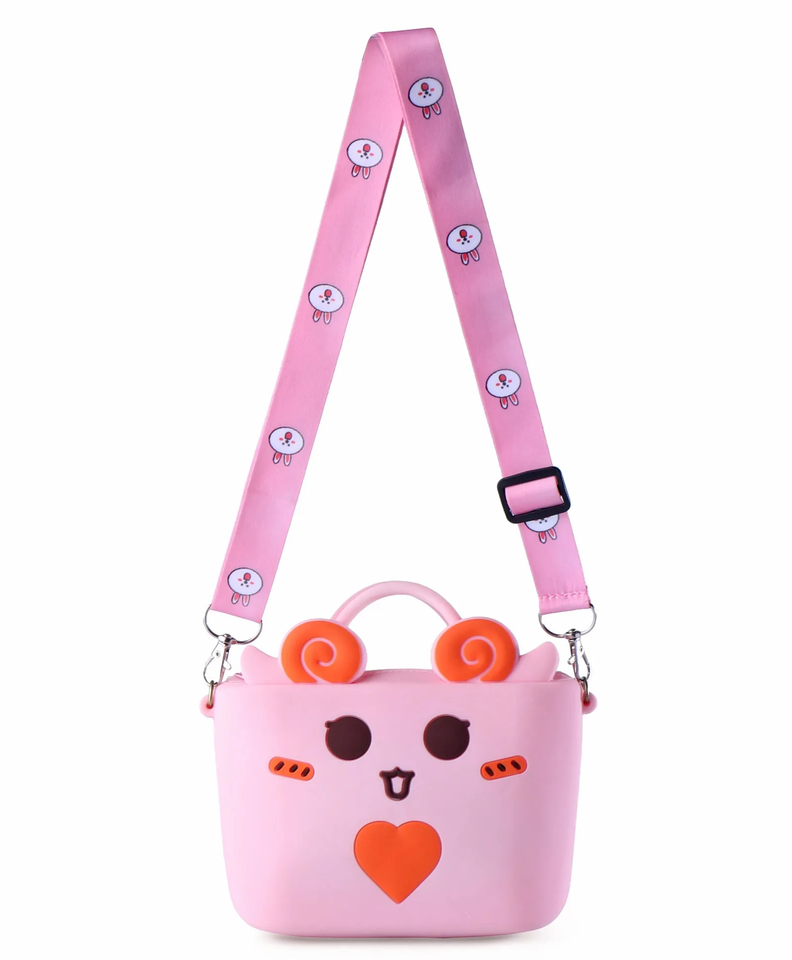 LITTLE HEART BUCKET SILICON SLING BAG - PINK