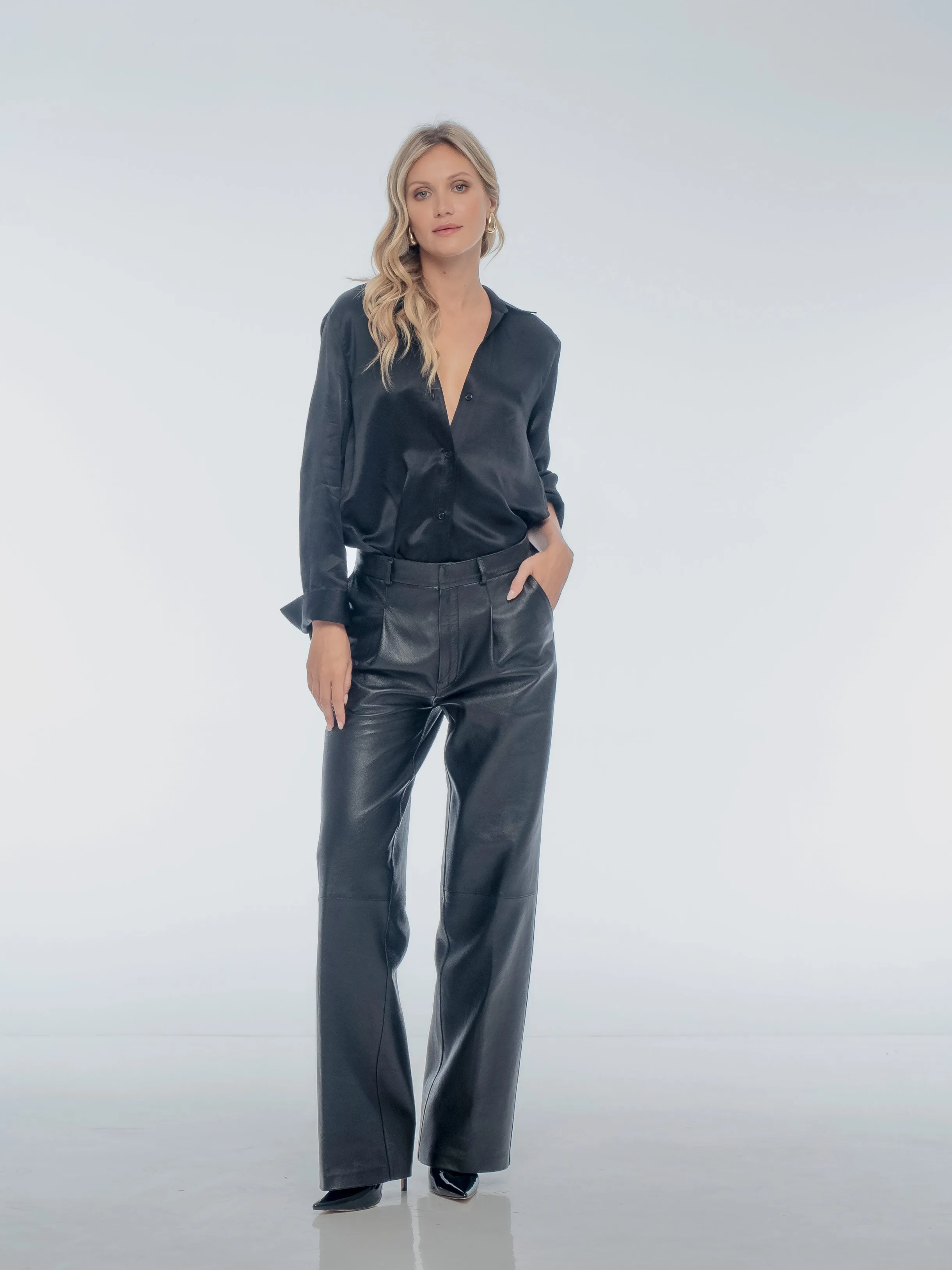 MARGO TAILORED LEATHER PANT - BLACK