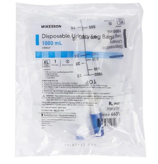 McKesson Anti-Reflux Urinary Leg Bag 1000 mL Sterile