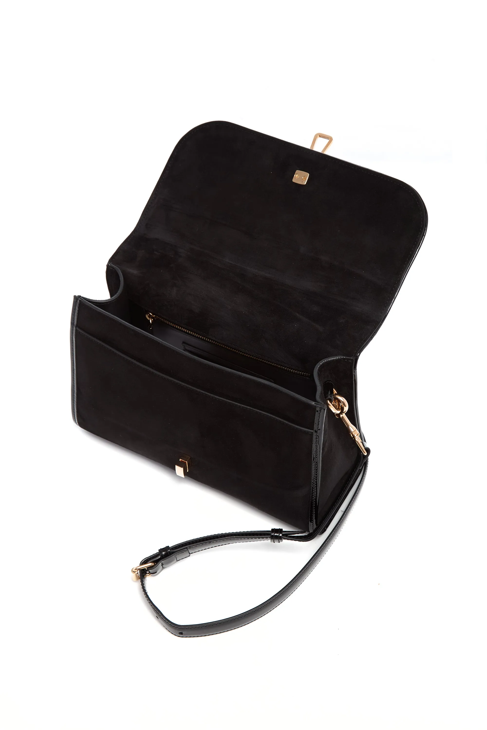 Medium Leonora Flap Bag in Black Suede