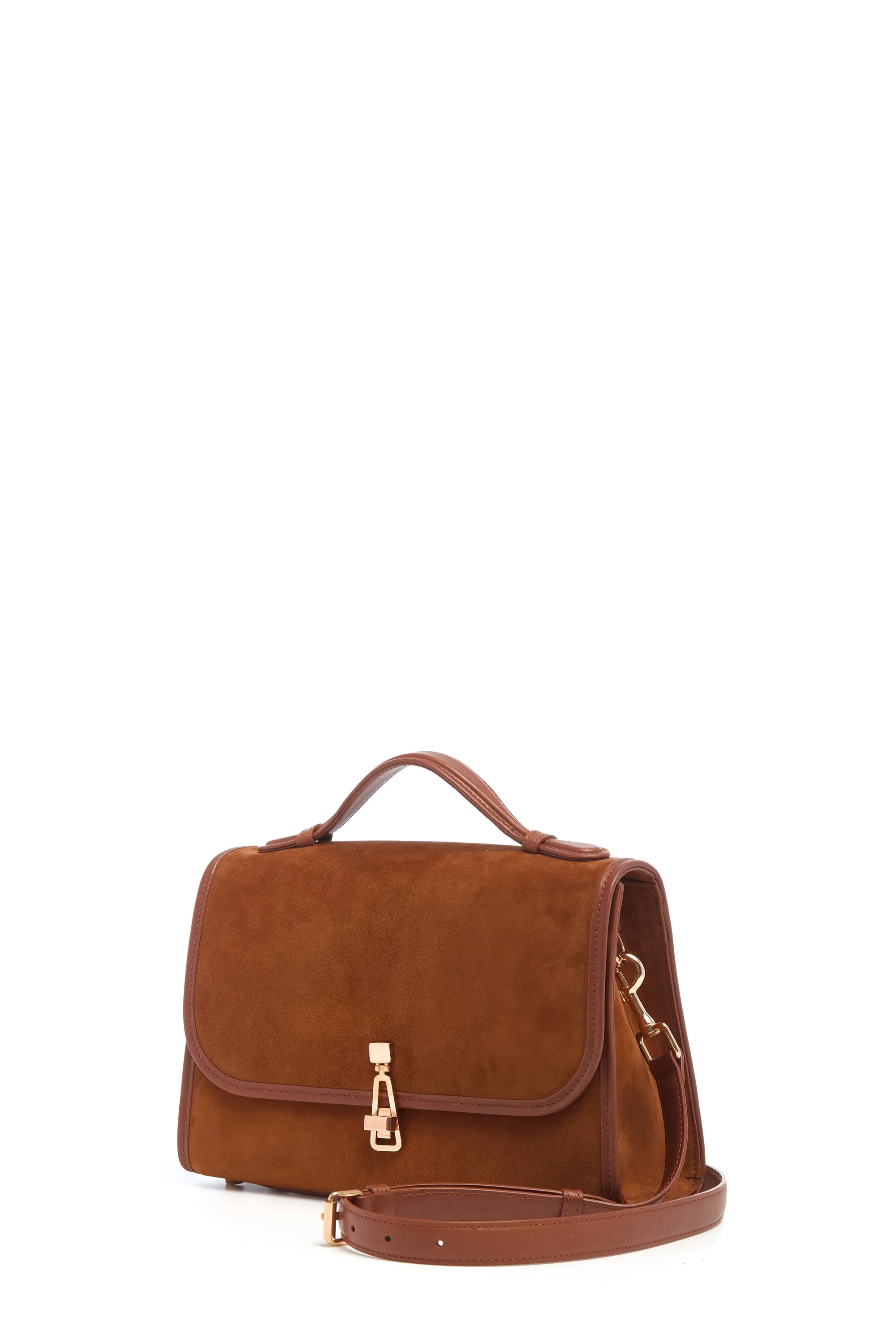 Medium Leonora Flap Bag in Cognac Suede